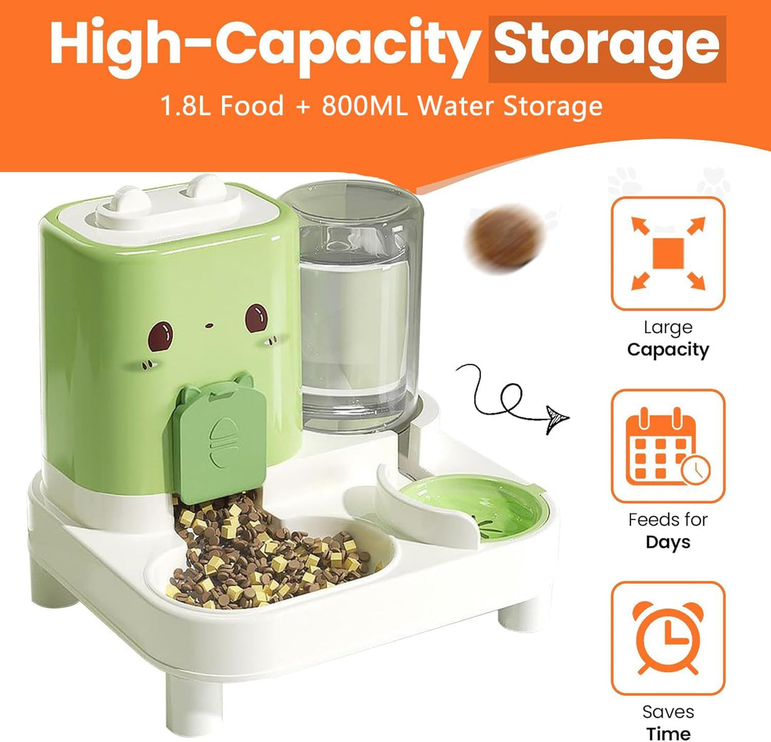 Wasserspender Futterspender für Katze und Hund, 2-In-1 Automatischer Trockenfutterspender, Automátic