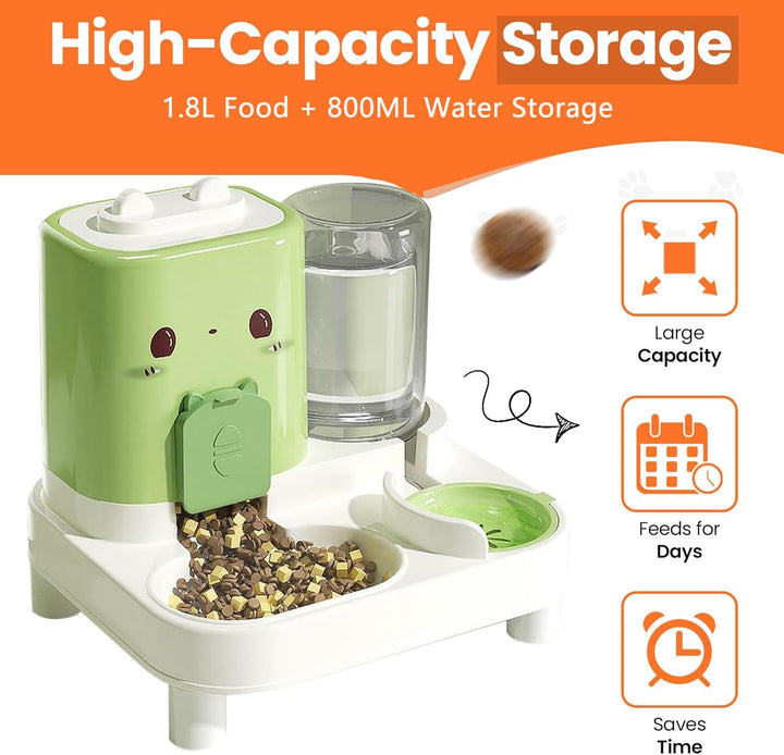 Wasserspender Futterspender für Katze und Hund, 2-In-1 Automatischer Trockenfutterspender, Automátic