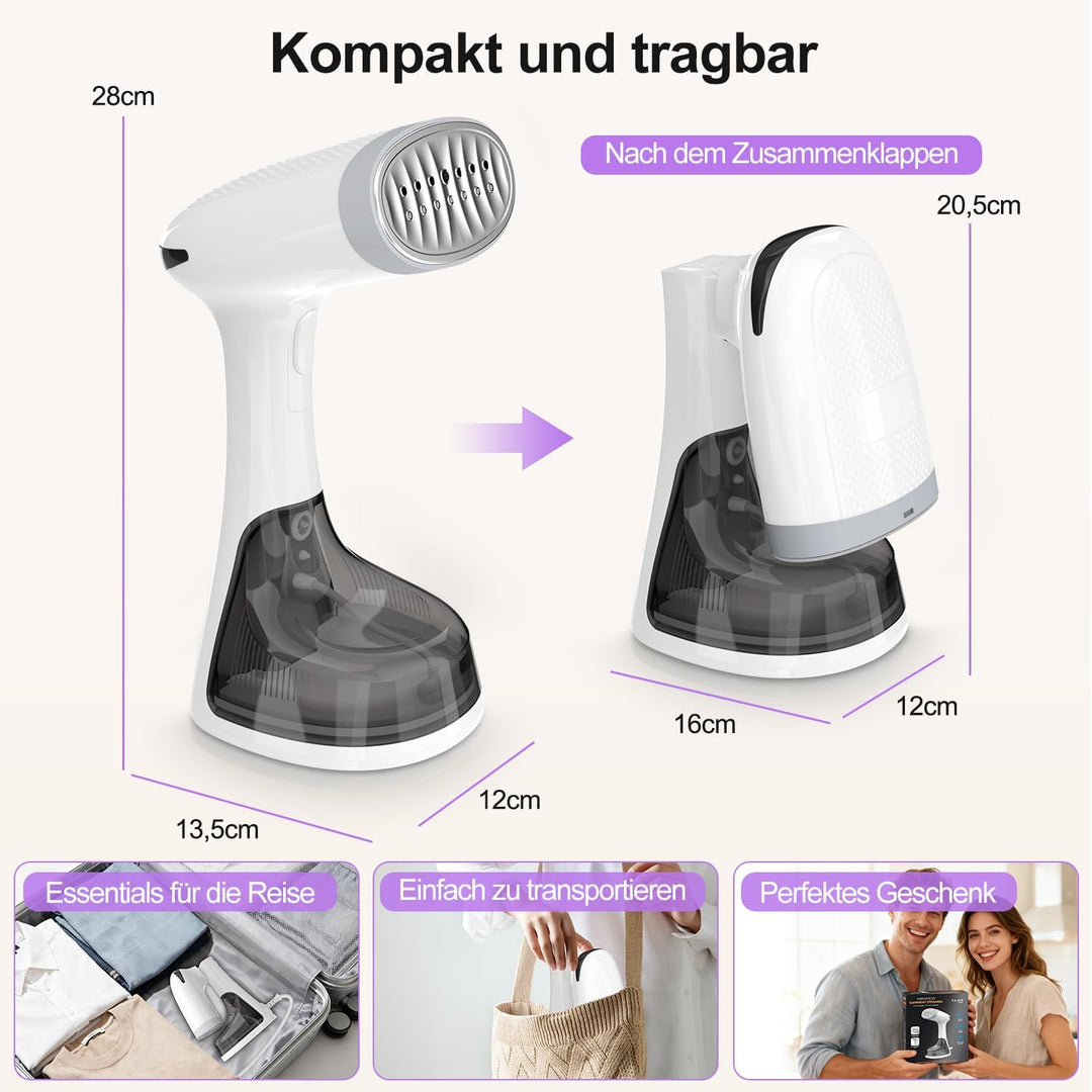 Steamer Dampfglätter 1650W 320ML Reisebügeleisen Wassertank 20s Schnelle Aufheizung 30G/min Tragbar