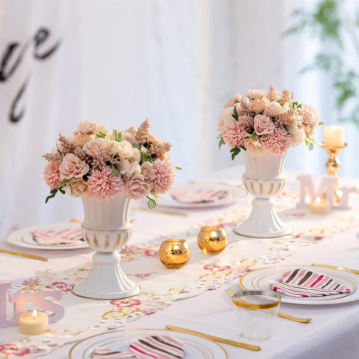 Sziqiqi Vase Weiss Metal für Hochzeit: 23cm Hoch Kleine Urne Vasen für Tischdeko - Blumentopf Golden