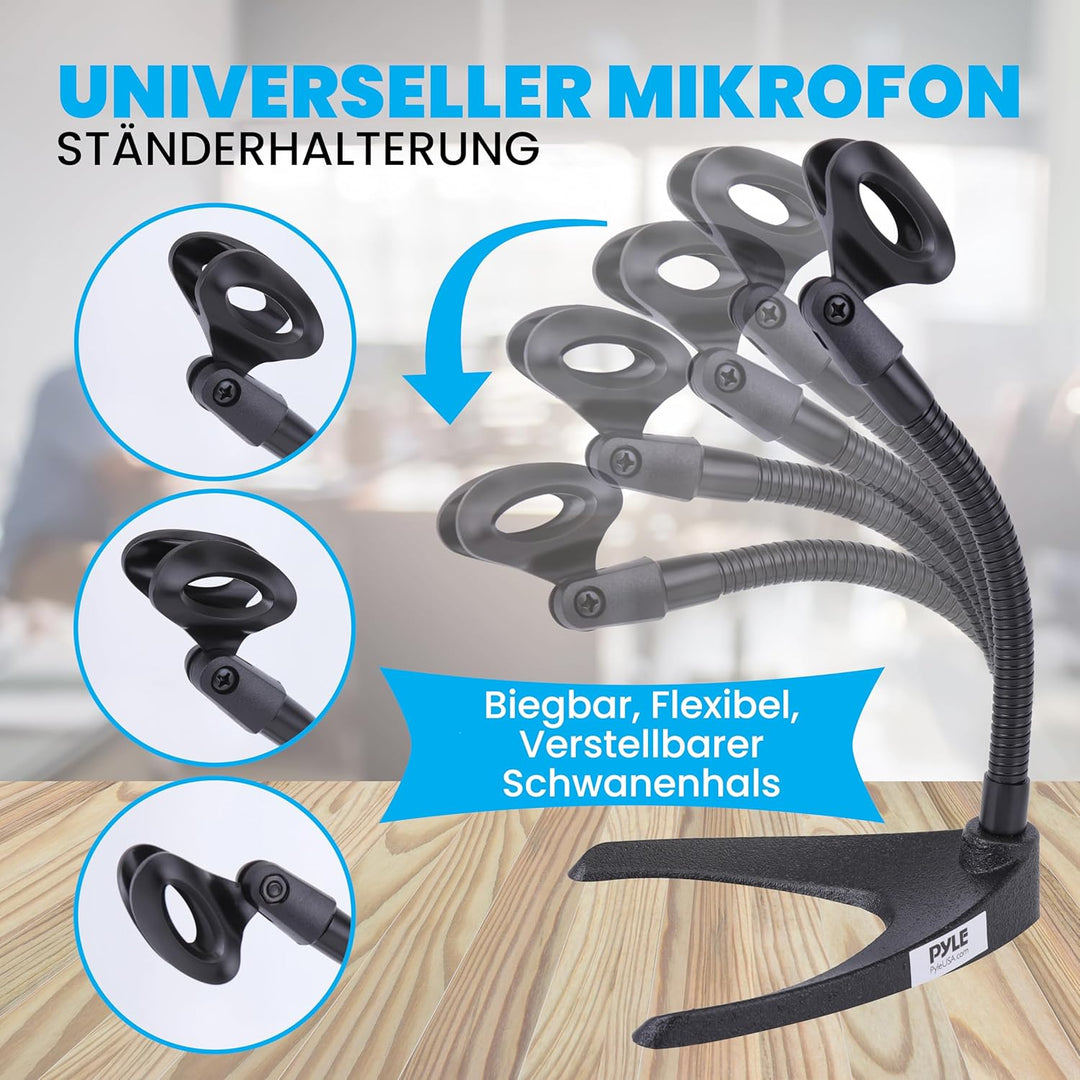Pyle Tisch-Mikrofonständer – Universeller Mikrofonhalter mit flexiblem 20,8 cm Schwanenhals und stab