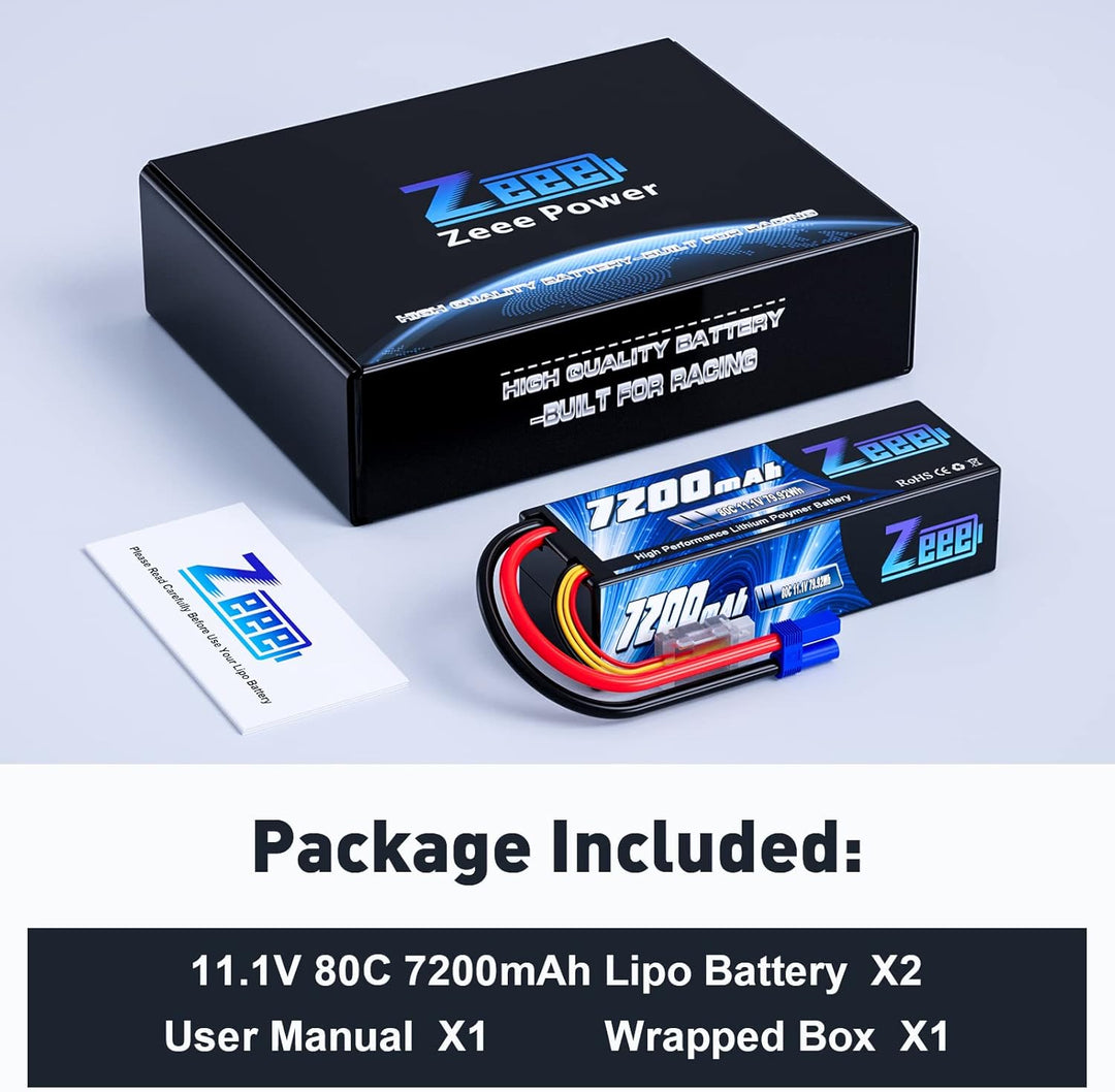 Zeee 3S Lipo Akku 11,1V 80C 7200mAh Hardcase Batterie mit EC5 Stecker für RC Car RC Truck RC Auto Bo