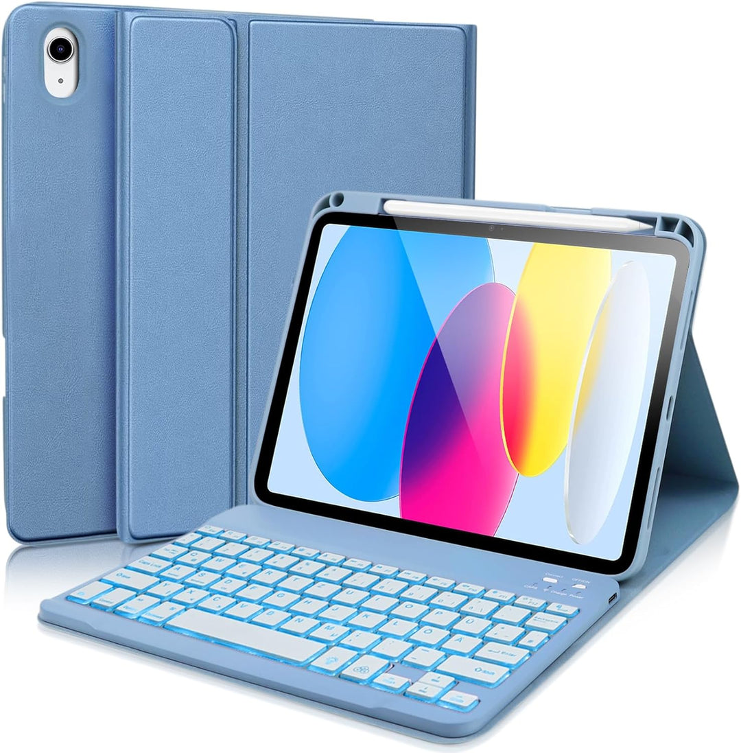 AGARELE Tastatur Hülle für iPad 10 Generation Hülle mit Tastatur 10,9 Zoll 2022-7 Farben Beleuchtete