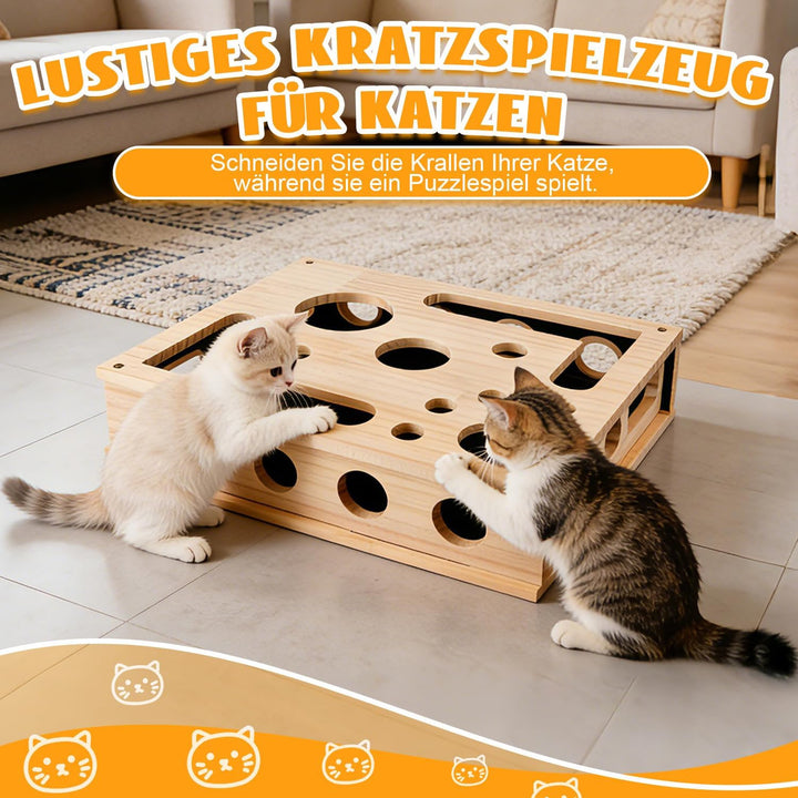 Katzenkratzpuzzle Anreicherungsbox, Katzen Kratzbrett, 30X25CM Holz Katze Nagelfeile Kratzanreicheru