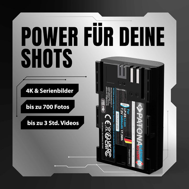 PATONA Platinum USB-C Akku LP-E6 Kompatibel mit Canon EOS R 7D 6D 5D Mark II III 80D