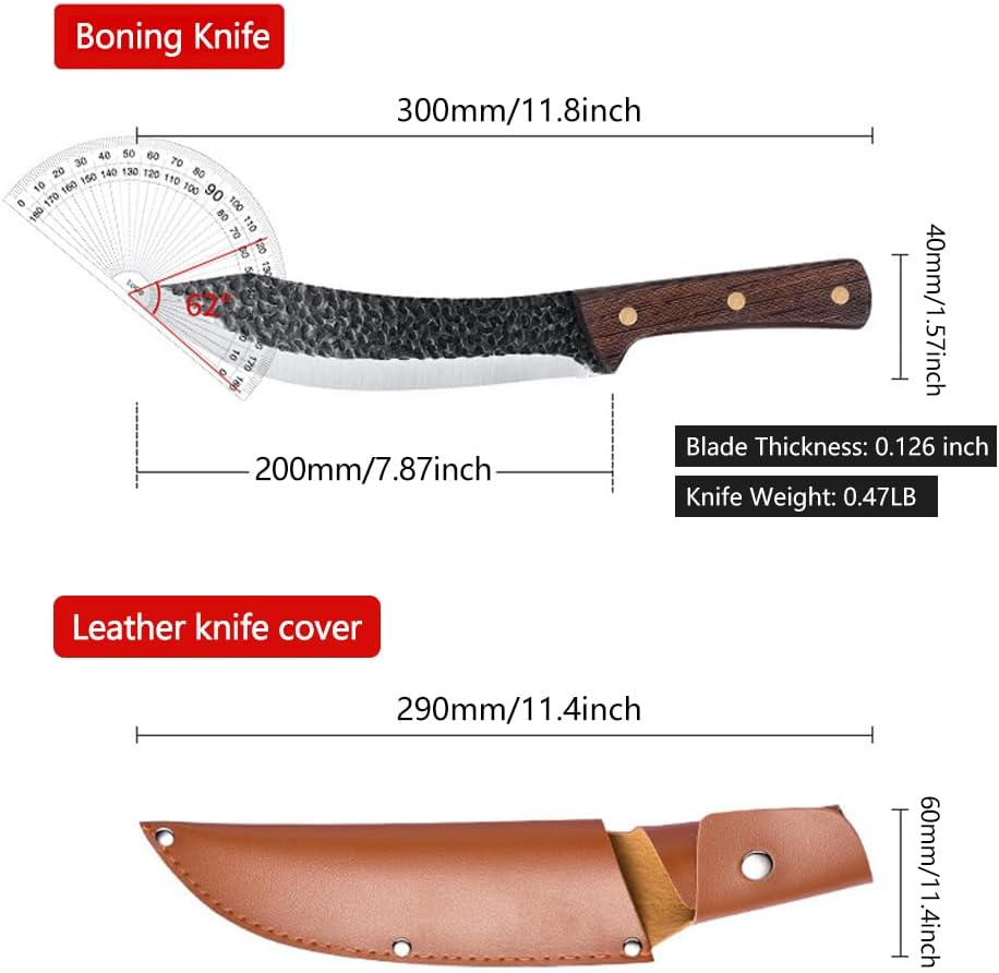 30cm Ausbeinmesser - Hochcarbonstahl Klinge mit 62° extrem scharfer Messer, Ergonomischem Griff, ide