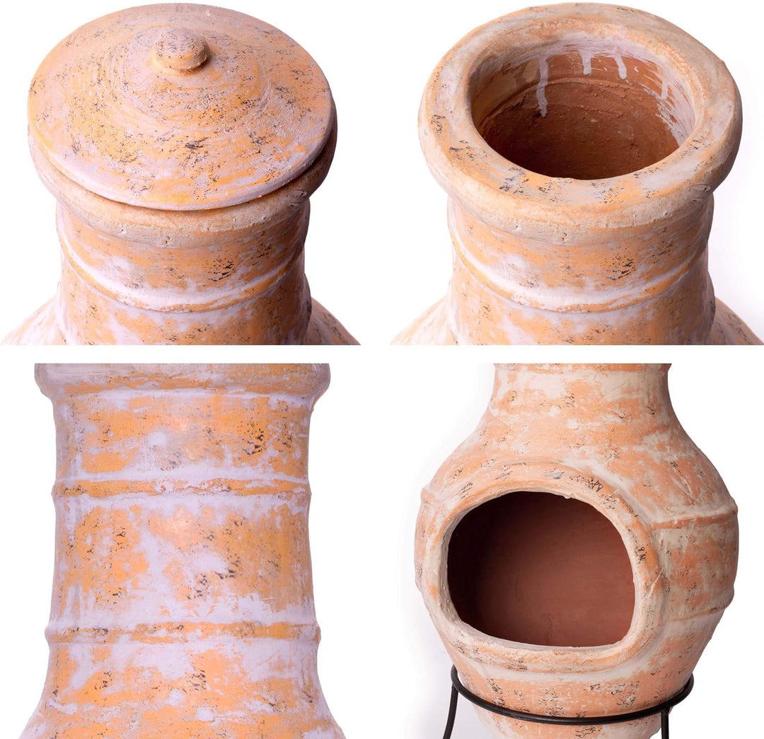 Nexos Trading Terrassenofen Gartenkamin Terracotta 85 cm Gartenofen Stahlgestell Feueröffnung20x15 c