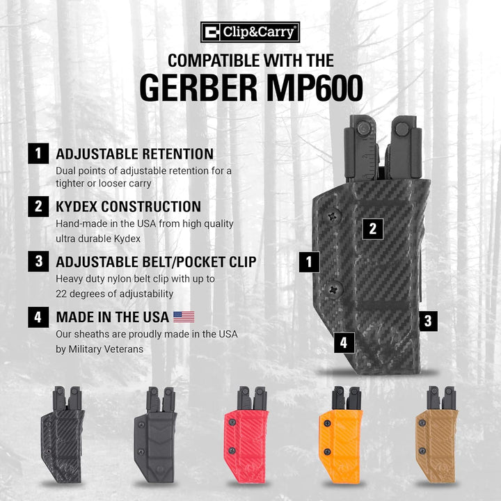 Clip & Carry Kydex Multitool-Hülle für Gerber MP600 ~ passend für Stumpfe Nasen- und Nadelstumpfmode