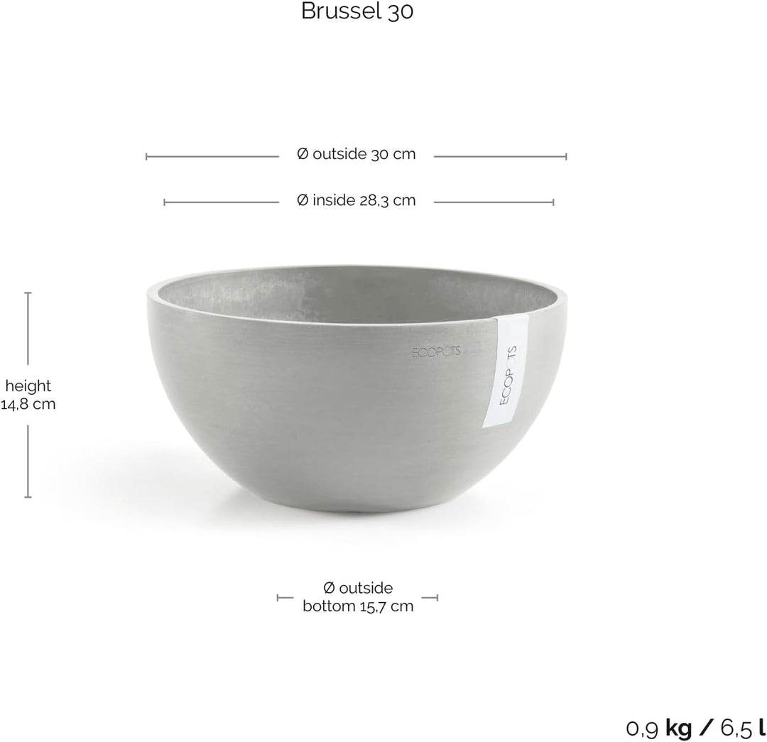 ECOPOTS Pflanzschale Blumentopf Brüssel Hellgrau Grau - Durchmesser Ø 30 cm rund gross - Pflanzentop