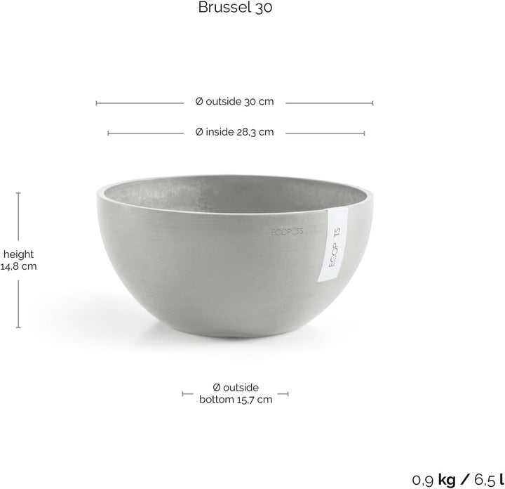 ECOPOTS Pflanzschale Blumentopf Brüssel Hellgrau Grau - Durchmesser Ø 30 cm rund gross - Pflanzentop