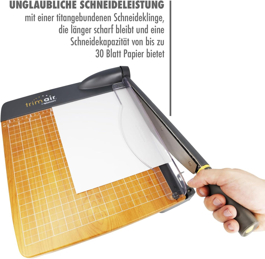 Westcott 15107 Hebelschneidemaschine TrimAir 15", 38 cm, mit Holzbasis, bis zu 30 Lagen 80gr. Papier