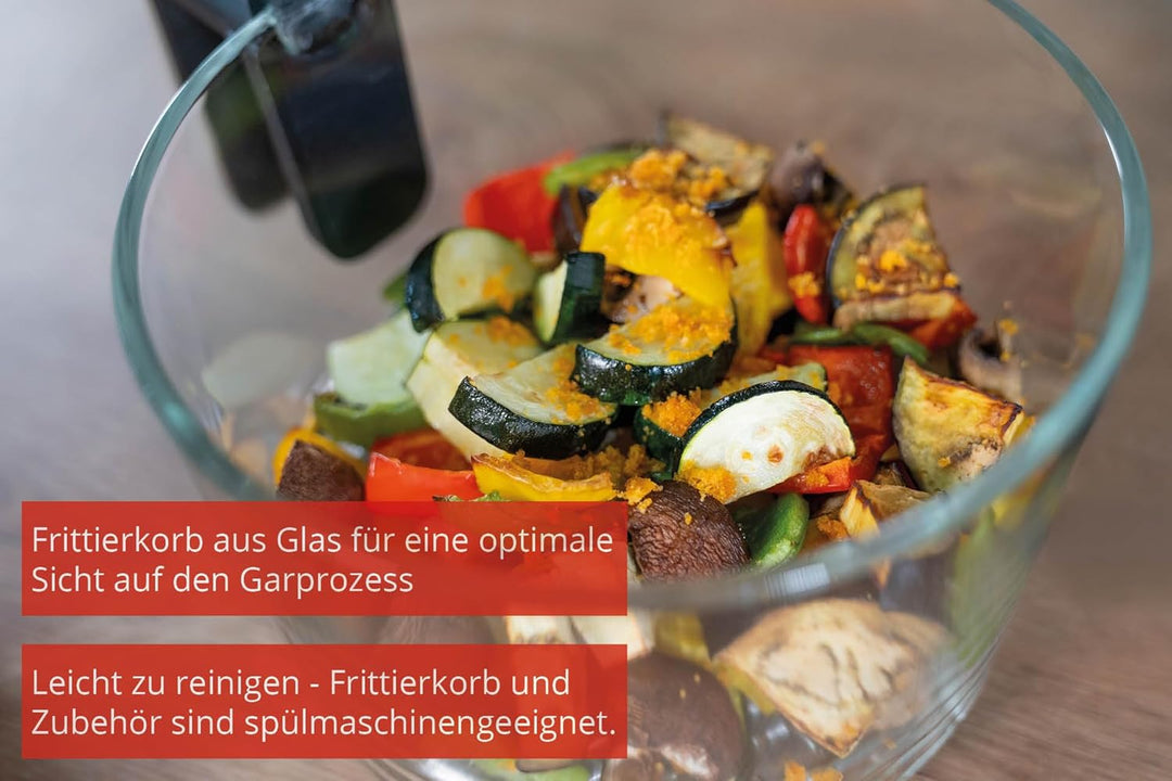 Unold 58695 Glas Heissluftfritteuse BPA-frei - Air fryer,1.200 Watt, LED-Touchscreen, 10 Automatikpr