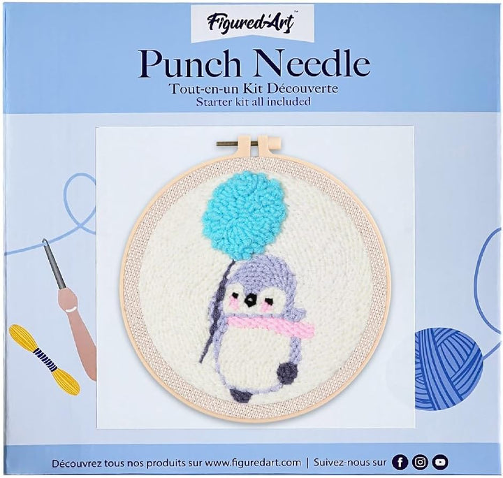 Figured'Art Punch Needle Set für Erwachsene - Stickerei, ideal für Anfänger - Pinguin mit Löwenzahn
