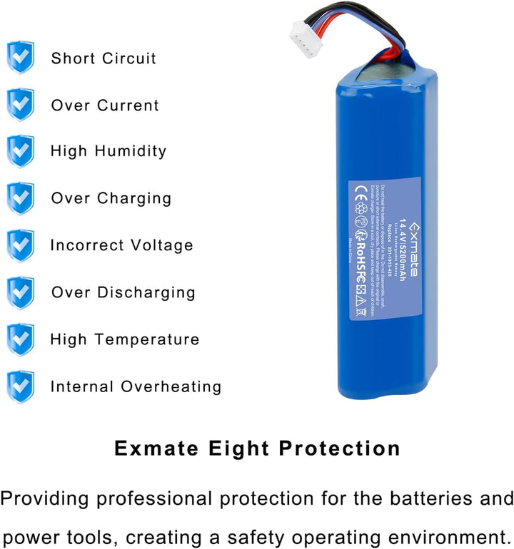 Exmate 14.4V 5200mAh Li-Ion Akku,Ersatzakku für Ecovacs Deebot Ozmo 950 DX9G, Deebot Ozmo 920, Deebo