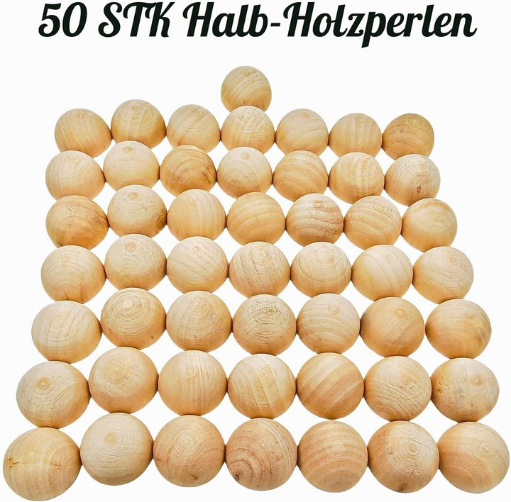 50 Stück halbe Holzperlen 40mm Naturbelassene unbehandelte Holzhalbkugeln Runde gespaltene Holzkugel