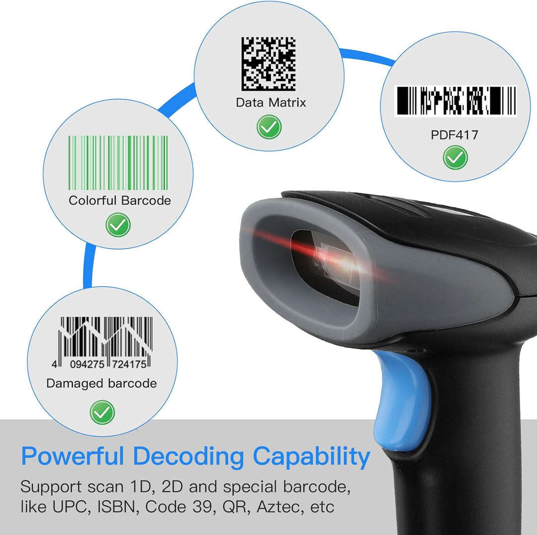 Eyoyo 1D 2D QR Barcode Scanner with Stand, Handheld USB Wired Scanner for Inventory Management, Port
