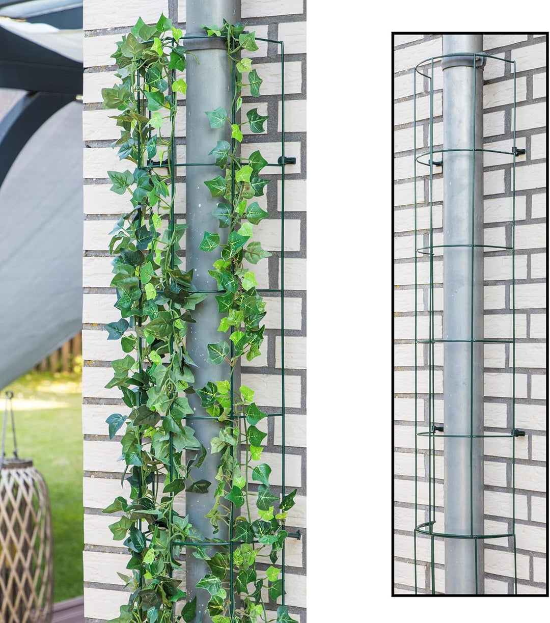 Rankgitter in grün aus Metall für Fallrohre - 200 cm - halbrundes Gitter Pflanzengitter Regenrohr
