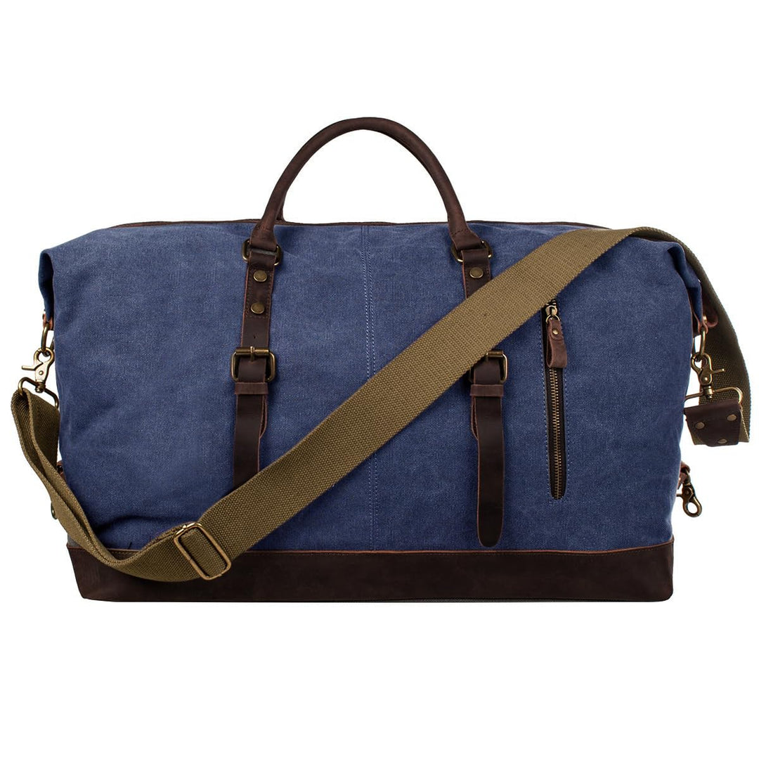 S-ZONE Reisetasche 52-55L Vintage Canvas Crazy Horse Leder Trim Unisex Handgepäck Weekender Tasche S