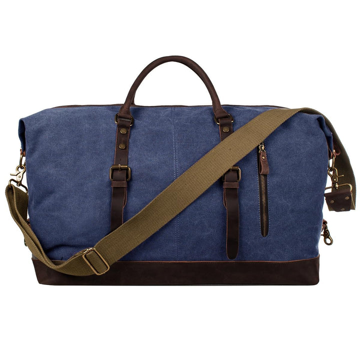 S-ZONE Reisetasche 52-55L Vintage Canvas Crazy Horse Leder Trim Unisex Handgepäck Weekender Tasche S