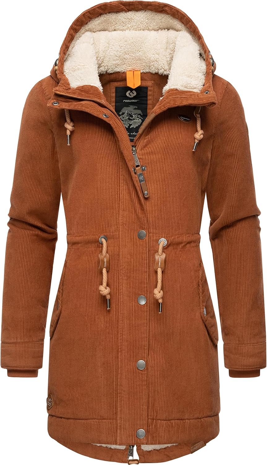 Ragwear Damen Winterjacke Wintermantel Cord-Mantel mit Kapuze Canny Corduroy XS-6XL 4XL Brown, 4XL B