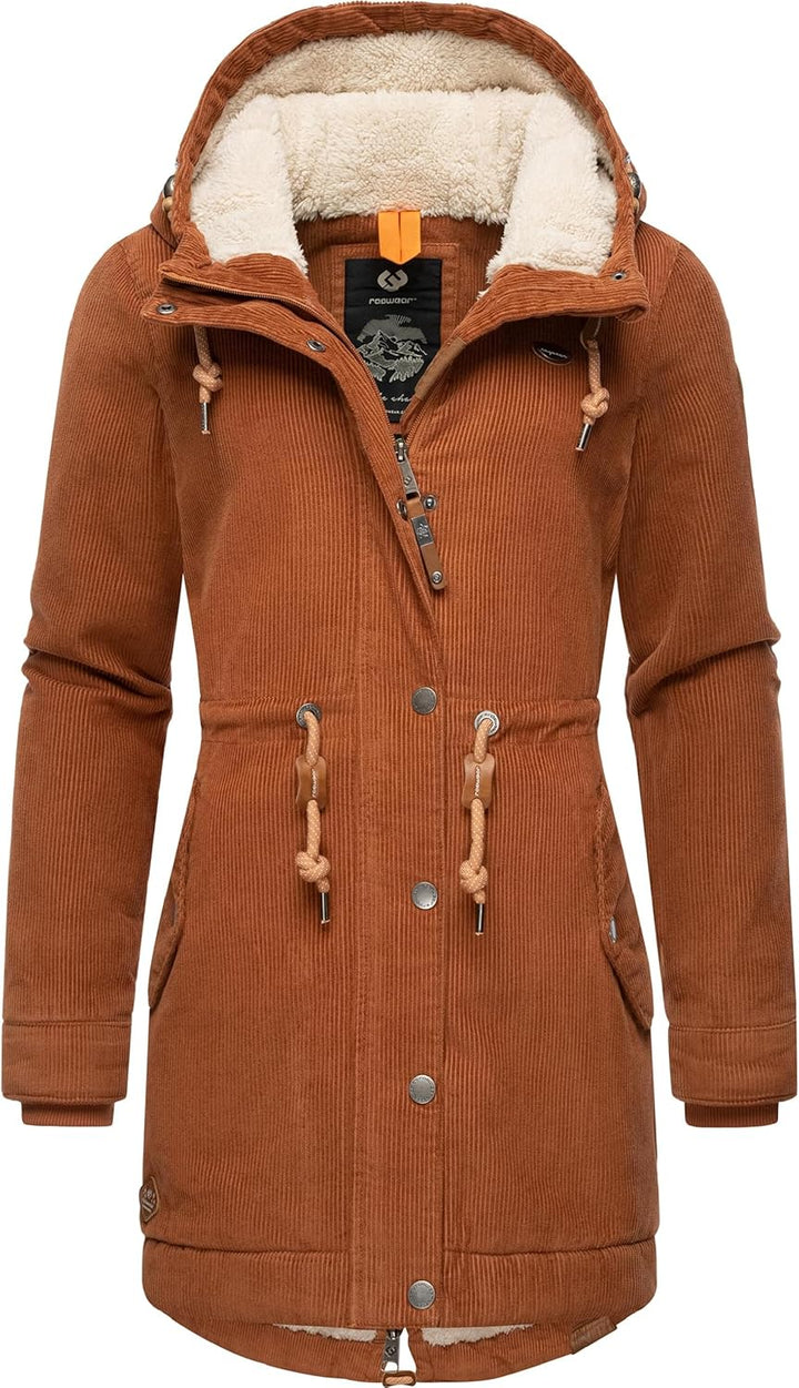 Ragwear Damen Winterjacke Wintermantel Cord-Mantel mit Kapuze Canny Corduroy XS-6XL 4XL Brown, 4XL B
