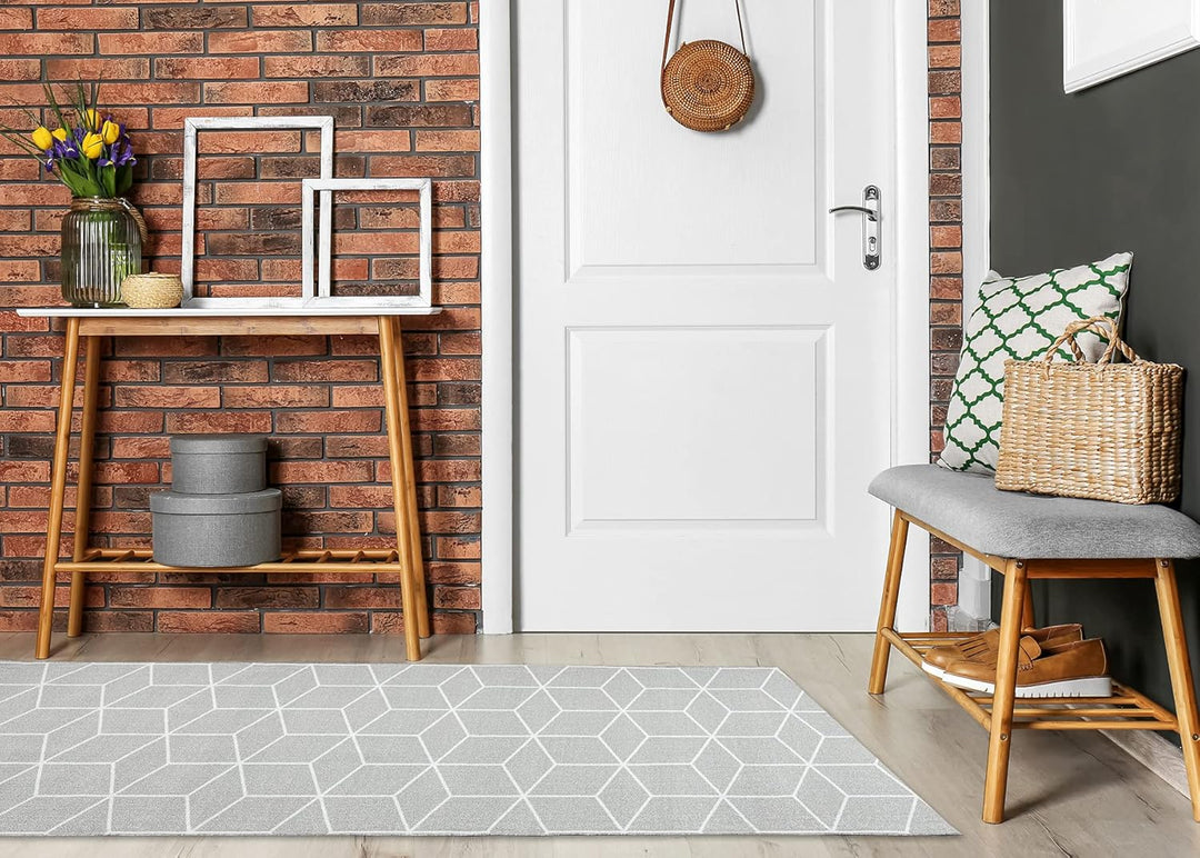 rugsx Antirutsch Teppichläufer Cube Würfel - moderner Kurzflor für Küche, Flur & Wohnzimmer, Meterwa