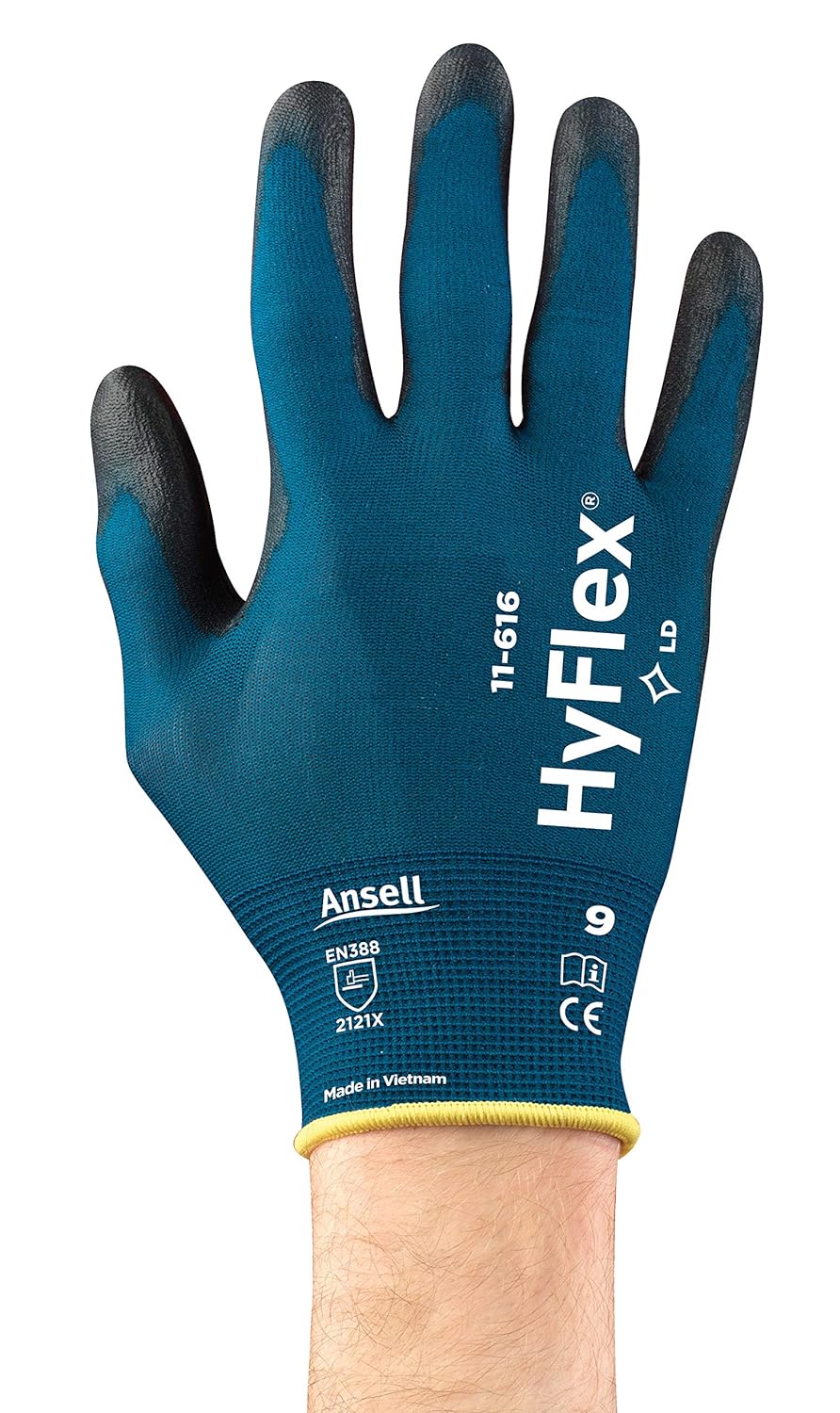 Ansell HyFlex 11-616 Mehrzweckhandschuhe, Mechanikschutz, Schwarze, Grösse 8 (12 Paar pro Beutel)