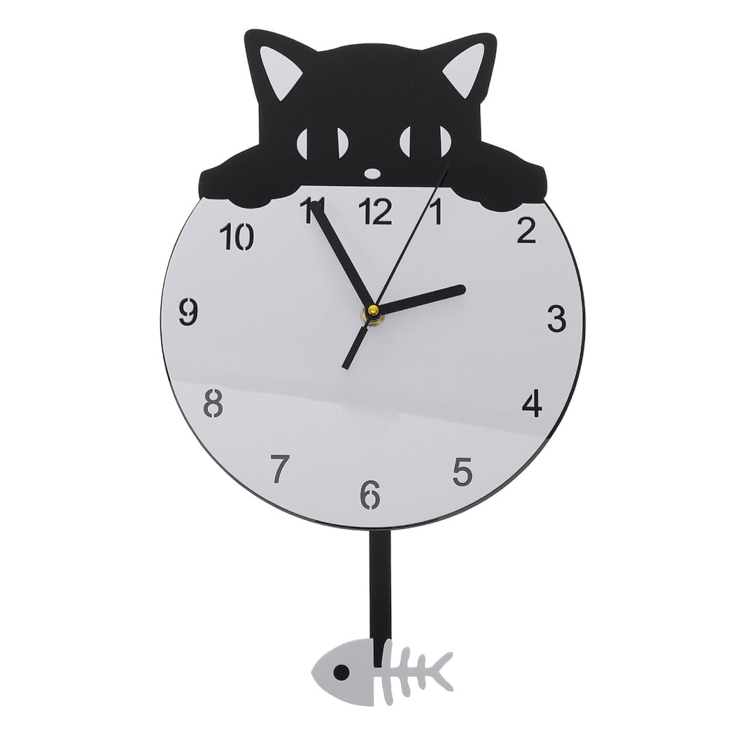HOMSFOU Wanduhr, rund, Katze, Kätzchen, geräuschlos, dekorative Wanduhr für Kinderzimmer, Schlafzimm