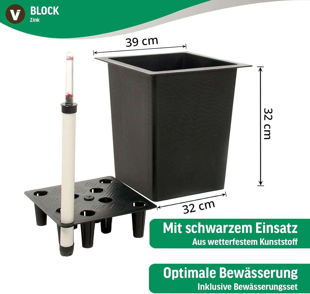 Vivanno Pflanzkübel Blumenkübel Zink Metall Anthrazit Block 100 mit Bewässerungssystem Anthrazit 100