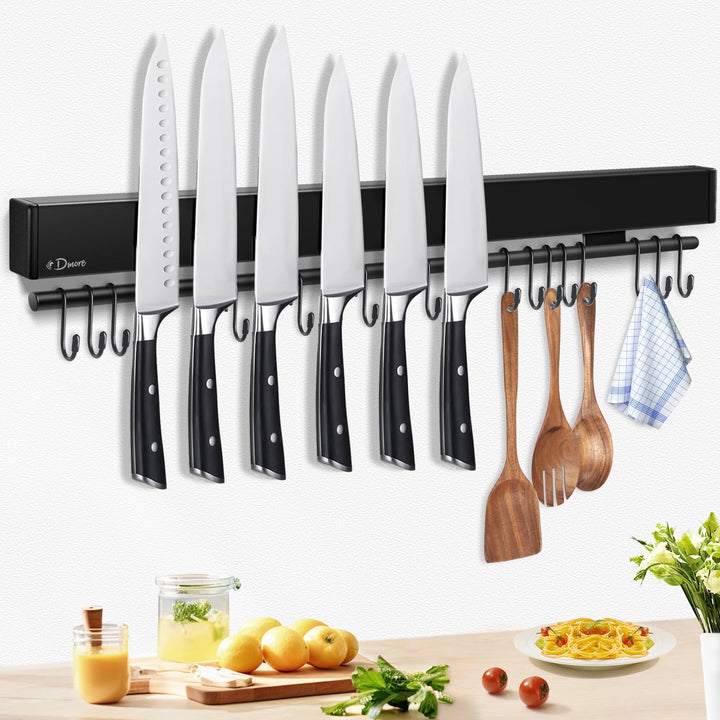Dmore 59 cm Magnetleiste Messer mit 15 Haken, schwarzer Messerhalter magnetisch mit Hakenleiste, ext