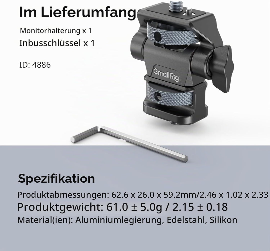 SMALLRIG verstellbare Kameramonitorhalterung, 360° schwenkbar und 180° neigbar, mit 1/4"-20 Schraube