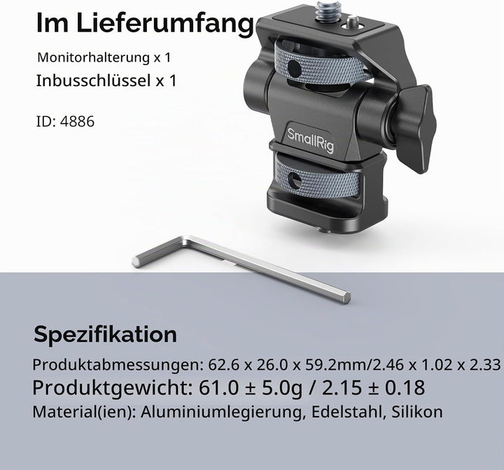 SMALLRIG verstellbare Kameramonitorhalterung, 360° schwenkbar und 180° neigbar, mit 1/4"-20 Schraube
