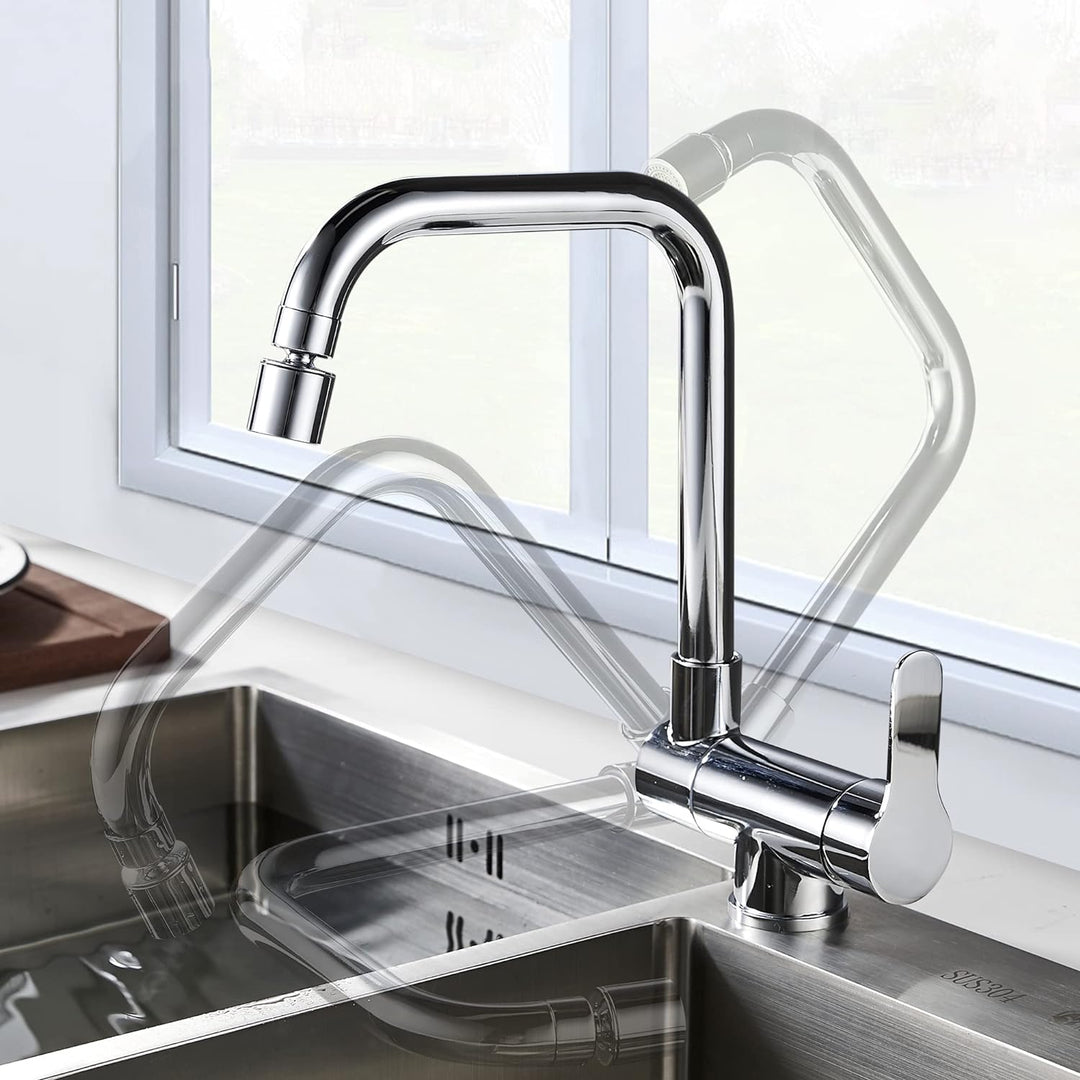 Frontfenster Küchenarmatur 360° drehbar Küche Faltbare Mischbatterie 2 Sprühmodi, Faltbarer Einhebel
