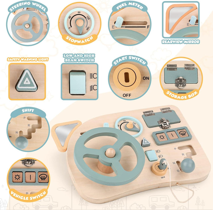Vanplay Montessori Spielzeug Steuerrad Kinder Lenkrad Busy Board Holzspielzeug Activity Board Motori