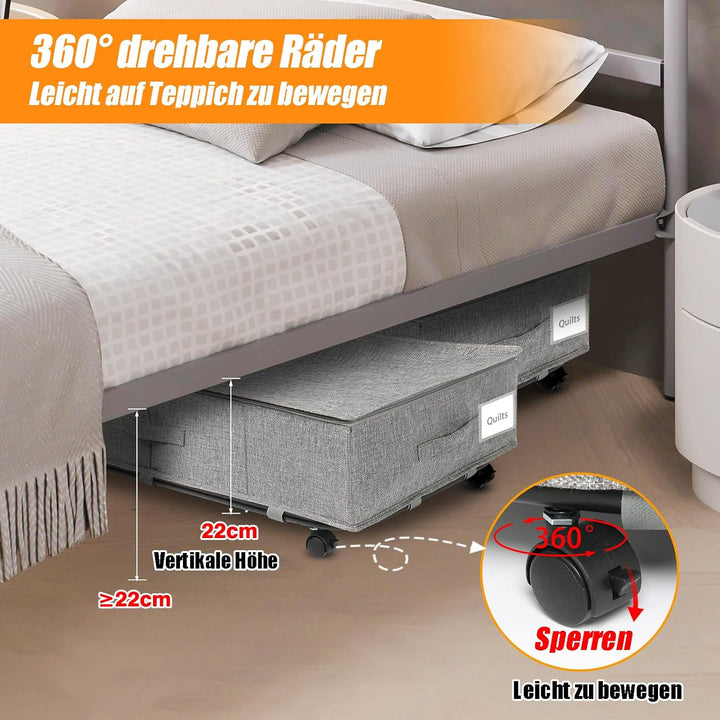 Unterbettkommode mit Rollen 360°Drehung, Unterbett Aufbewahrungsbox gross 50L mit 3 Griffe, Aufbewah