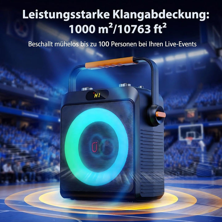 JYX Karaoke Machine mit 2 Mikrofones, Tragbaren Bluetooth Lautsprecher mit RGB-Licht, Karaoke Anlage