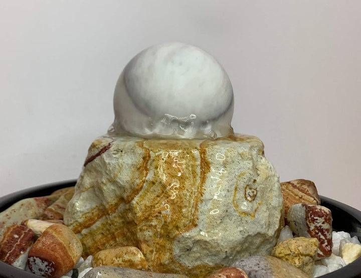 Zimmerbrunnen Kugelbrunnen Wien in Keramikschale d: 22 cm (Schalenfarbe: Schwarz)