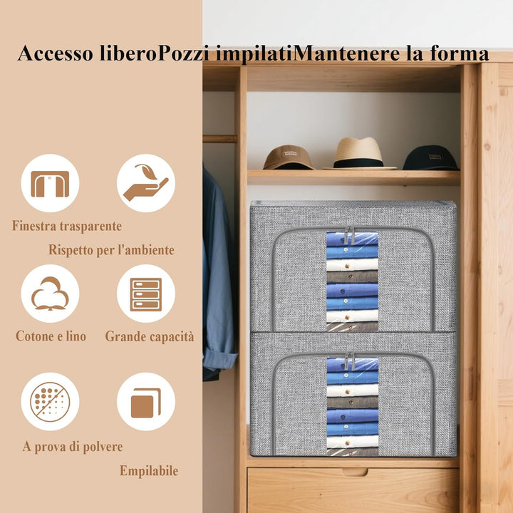 Aufbewahrungsbeutel mit Reissverschlüssen,2 Stück, Leinen-Aufbewahrungstasche, 24 l, 66 l, 100 l, gr