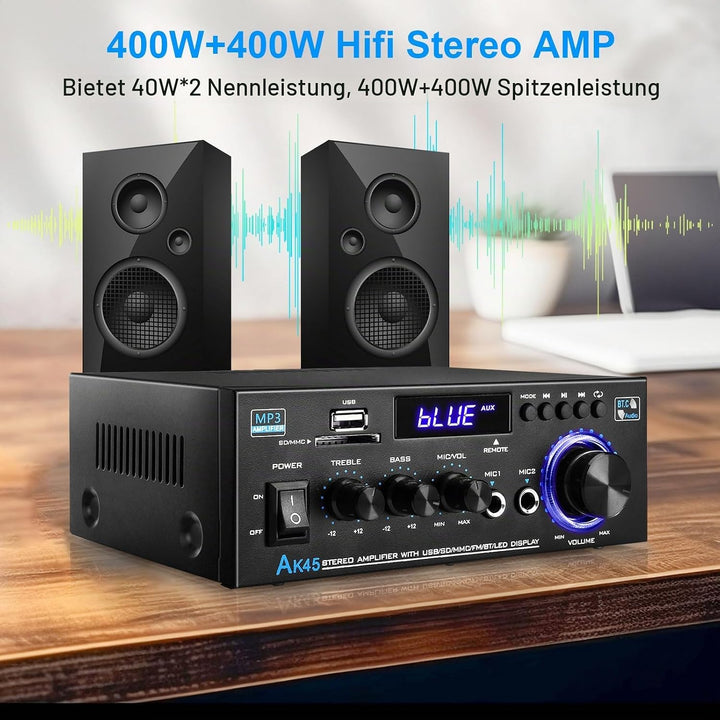 Hifi Verstärker - KKMOL Stereo Verstärker, AK45 Mini Bluetooth Radio Audio Verstärker Receiver, Wiim