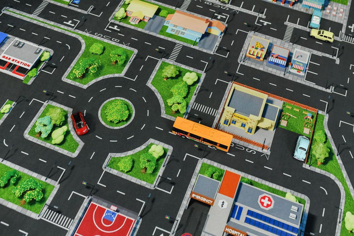 Kinder Spielteppich Strasse & Auto (200x160 cm) - abwaschbar, rutschfest &-zertifziert - Teppich Jun