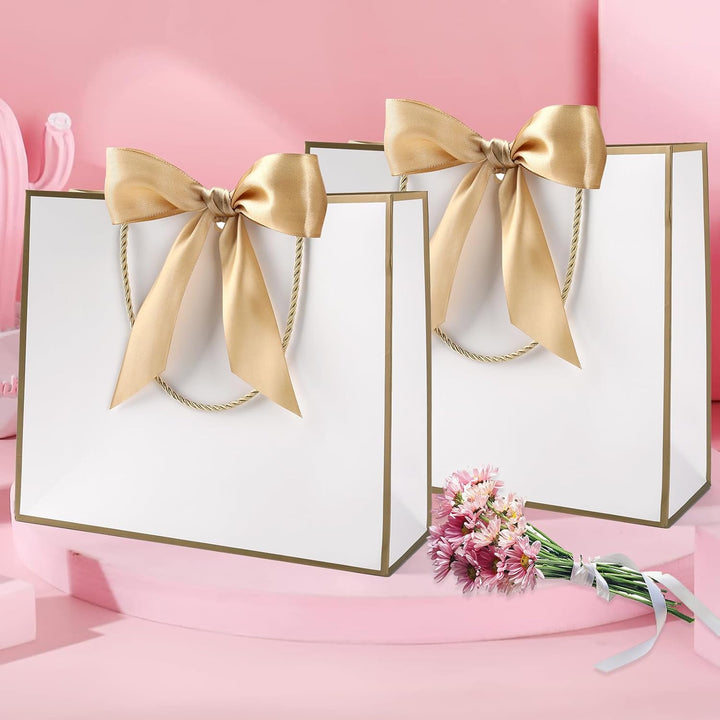 Geschenktüte mit Schleife,Geschenktüte Weiss,Geschenktaschen für Geburtstag, Hochzeit, Festivalfeier