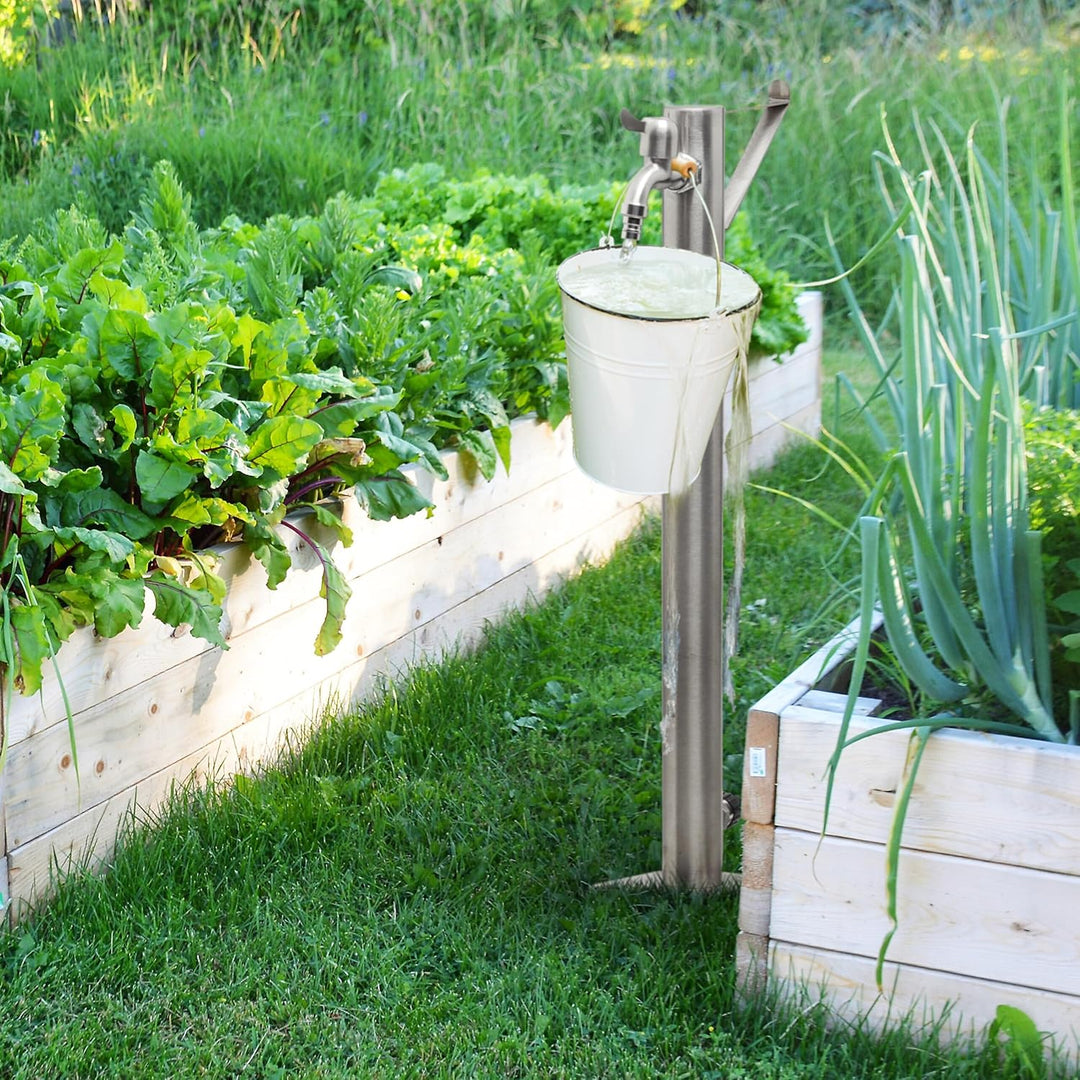 Relaxdays Wasserzapfstelle, mit Erdspiess & Schlauchhalter, HBT: 66x29x15 cm, Garten Wassersäule, ru