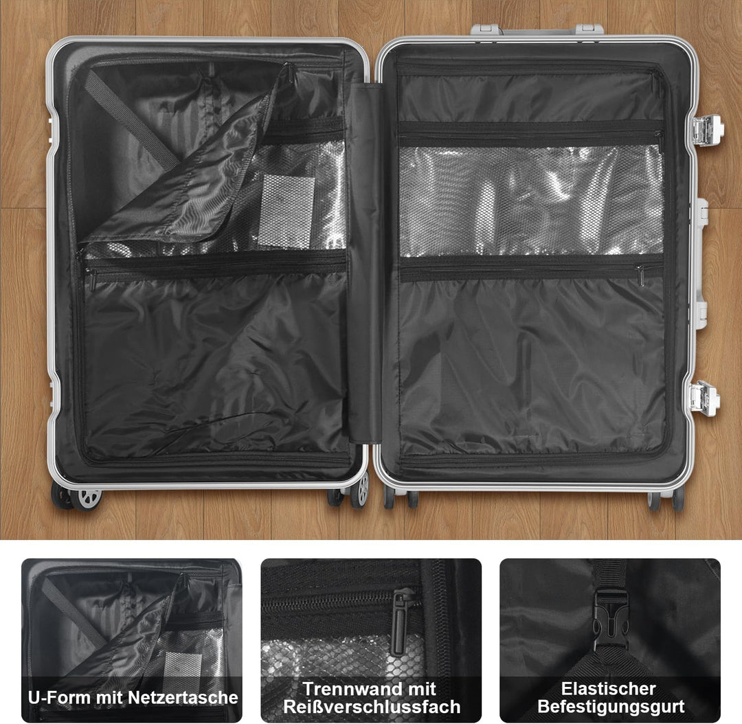 FusionShell mit Aluminiumrahmen Hartschalen-Kofferset 3-teilig, 57 68 77 cm (43L 65L 110L), Rahmenve