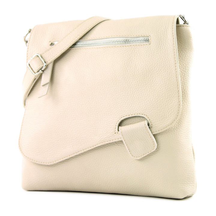 modamoda de - T146 - ital. Umhängetasche Schultertasche aus Leder Creme2021, Creme2021