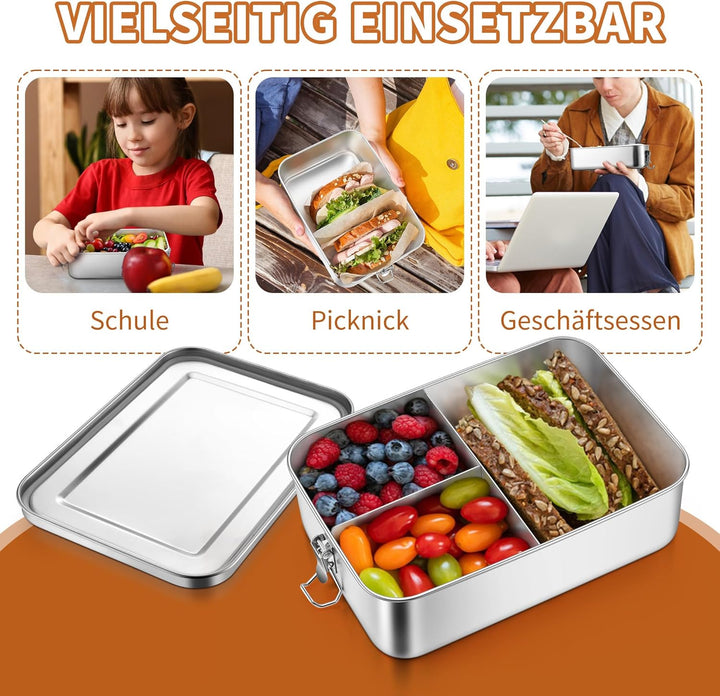 Homikit Brotdose mit Fächern, Edelstahl Bento Box Lunchbox mit Tasche, 2400ml Lunch Box für Kinder &