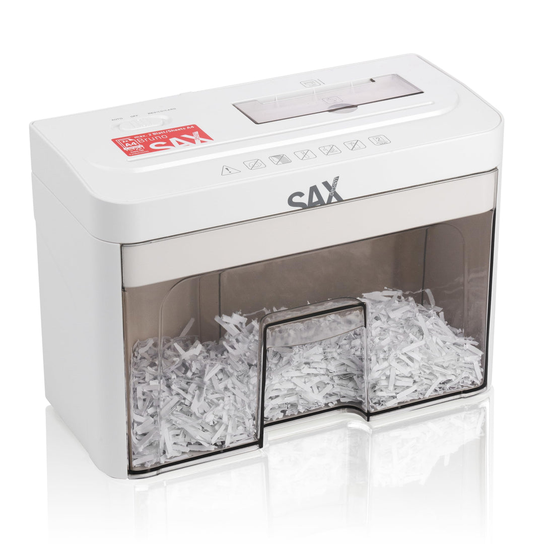 Sax Aktenvernichter Bruno – Partikelschnitt 3x18mm, Schreddert Papier, CDs & Karten, 220mm Zuführung