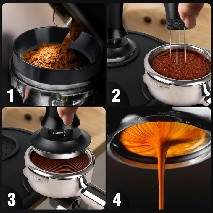 Kaffee Tamper 54mm, Tamper Set inkl. WDT Tool, Dosierring 54mm，Tampermatte - Premium Barista Zubehör