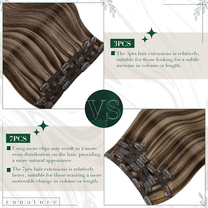 RUNATURE Echthaar Extensions Clip in Dunkelbraun mit Dunkelblond Echthaar Clip in Extensions Braun C