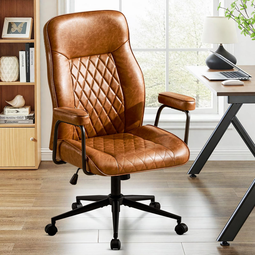 Bürostuhl Ergonomisch, PU Leder Chefsessel, Schreibtischstuhl Computerstuhl mit Hoher Rückenlehne, G