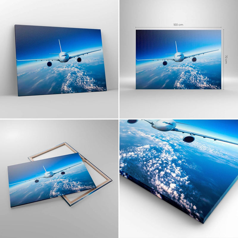 Bilder auf Leinwand 100x70cm Leinwandbild Flugzeug himmel wolken flug Gross Wanddeko Bild Schlafzimm